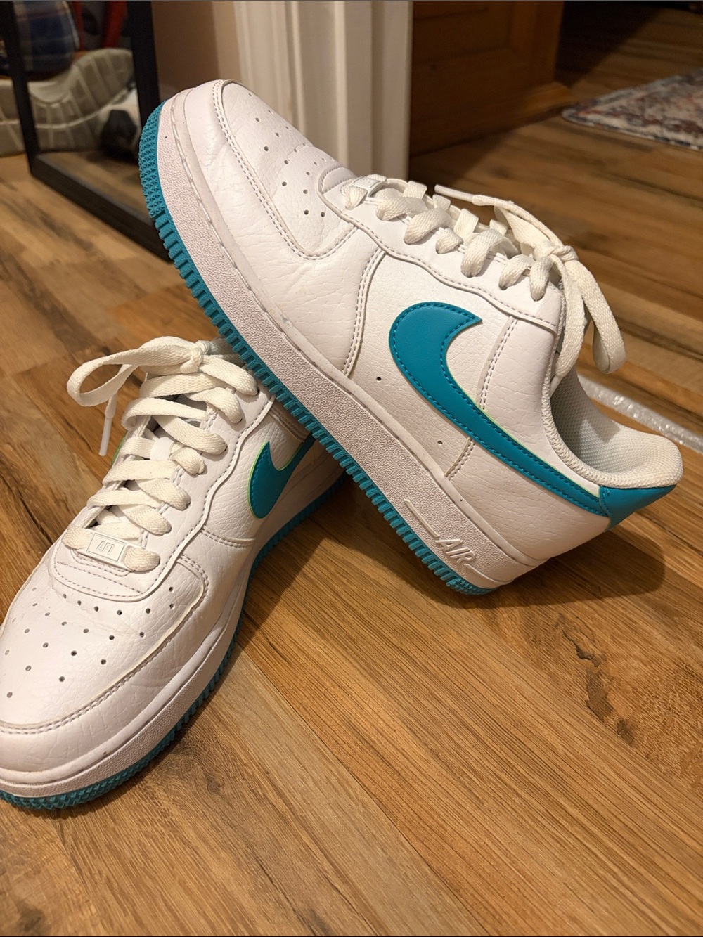 Nike Air White Sneakers with Teal Swoosh